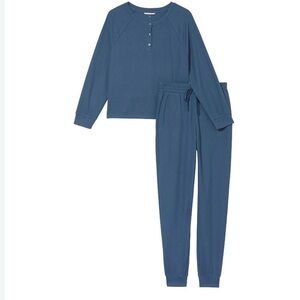 Victoria’s Secret Midnight Sea Blue Waffle Long Pajamas size large